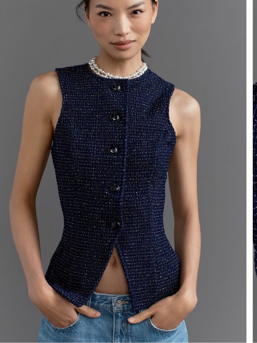 NWT Anthropologie Maeve Tweed Button-Front Vest Beacon Blue